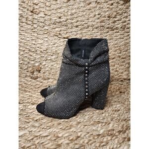 Gianni Bini Mareesha Black Silver Rhinestone Peep Toe Heeled Ankle Boots Sz. 7.5